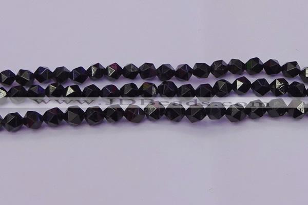 CTO646 15.5 inches 8mm faceted nuggets black tourmaline beads