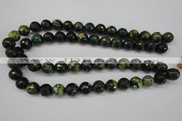 CTP215 15.5 inches 14mm faceted round yellow pine turquoise beads