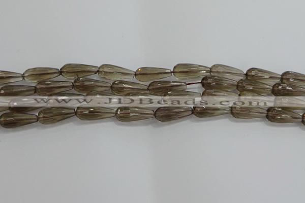 CTR110 15.5 inches 8*20mm faceted teardrop smoky quartz beads