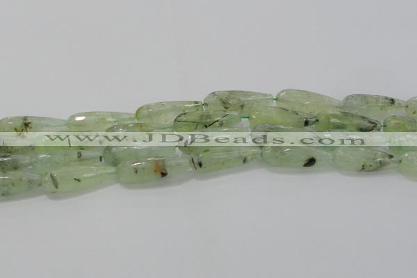 CTR136 15.5 inches 10*30mm faceted teardrop green rutilated quartz beads