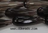 CTR137 15.5 inches 10*30mm faceted teardrop smoky quartz beads