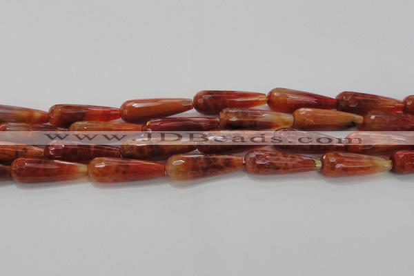 CTR143 15.5 inches 10*30mm faceted teardrop natural fire agate beads