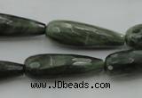 CTR35 15.5 inches 10*30mm faceted teardrop green hair stone beads