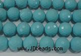 CTU1221 15.5 inches 6mm faceted round synthetic turquoise beads