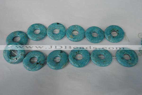 CTU1930 15.5 inches 35mm donut imitation turquoise beads