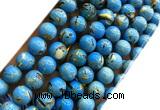 CTU3148 15 inches 8mm round gold vein howlite turquoise beads