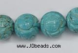 CTU884 15.5 inches 18mm carved round dyed turquoise beads