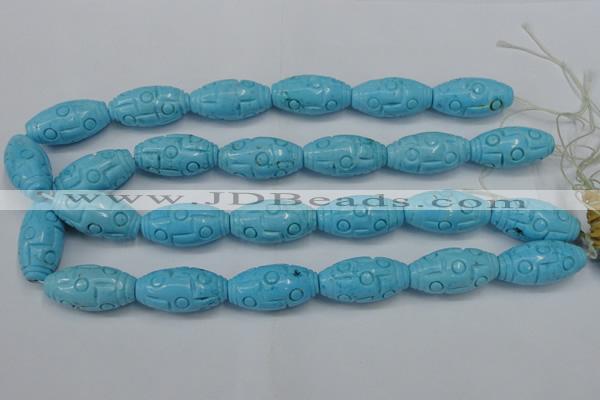 CTU885 15.5 inches 15*30mm carved rice dyed turquoise beads