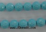 CTU914 15.5 inches 12mm faceted round synthetic turquoise beads