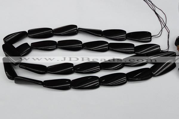 CTW108 15.5 inches 15*30mm twisted rectangle black agate beads