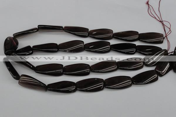 CTW114 15.5 inches 15*30mm twisted rectangle smoky quartz beads