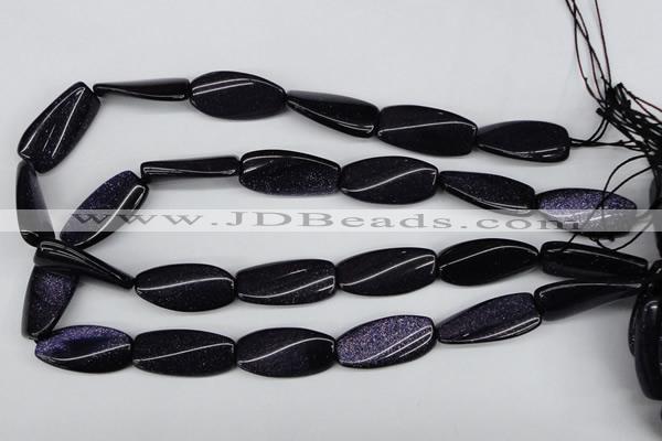 CTW118 15.5 inches 15*30mm twisted rectangle blue goldstone beads