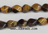 CTW151 15.5 inches 8*11mm twisted rice yellow tiger eye beads