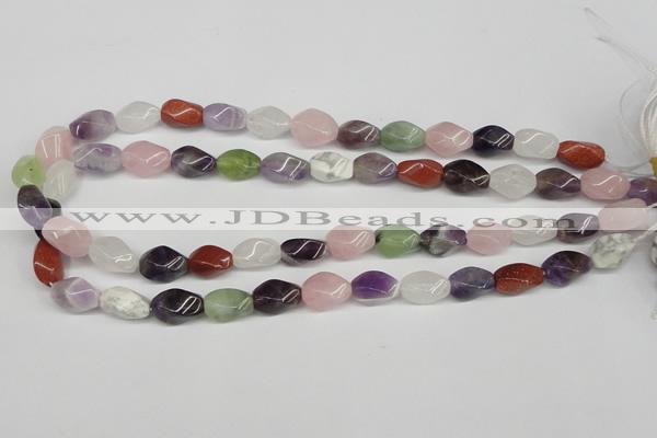 CTW158 15.5 inches 8*15mm twisted rice mixed gemstone beads