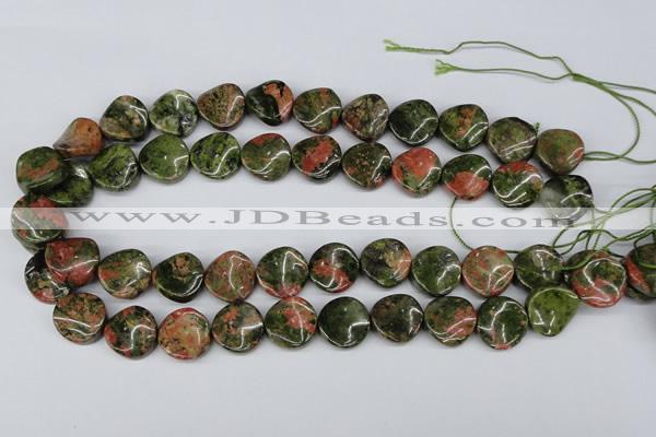 CTW26 15.5 inches 16mm twisted coin unakite gemstone beads wholesale