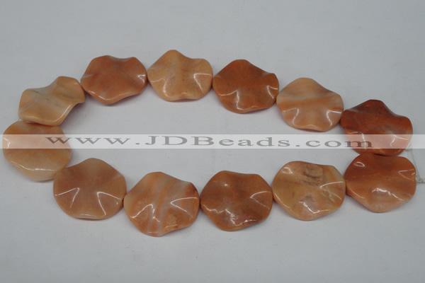 CTW312 15.5 inches 28*32mm wavy oval pink aventurine jade beads