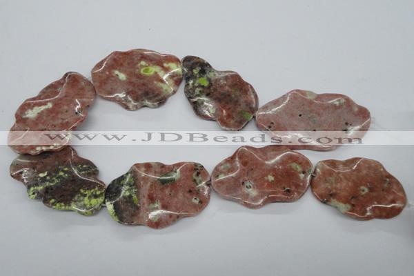 CTW314 15.5 inches 40*50mm wavy oval sesame red jasper gemstone beads