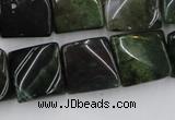 CTW359 15.5 inches 16*16mm twisted square moss agate beads