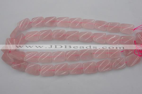 CTW371 15.5 inches 15*20mm twisted rectangle rose quartz beads