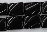 CTW377 15.5 inches 15*20mm twisted rectangle black agate beads