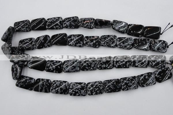 CTW379 15.5 inches 15*20mm twisted rectangle snowflake obsidian beads