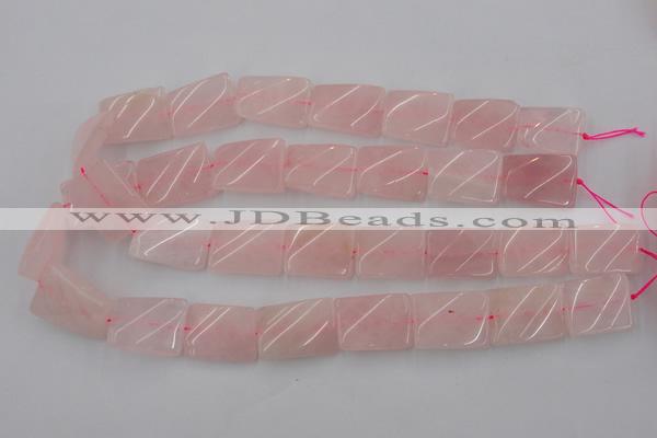 CTW391 15.5 inches 18*25mm twisted rectangle rose quartz beads