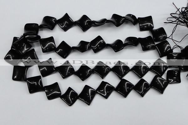 CTW46 15.5 inches 15*15mm twisted diamond black agate beads