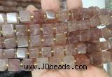 CUBS52 15 inches 8 - 9mm cube strawberry quartz gemstone beads wholesale