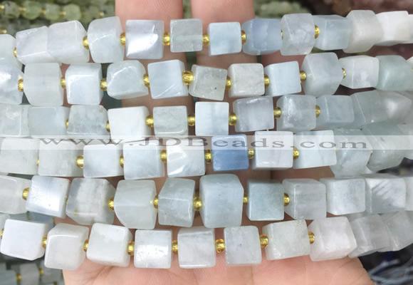 CUBS55 15 inches 8 - 9mm cube aquamarine gemstone beads wholesale