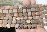 CUBS68 15 inches 6 - 7mm cube pink moonstone gemstone beads wholesale