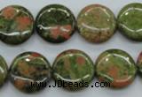 CUG68 15.5 inches 16mm flat round unakite gemstone beads wholesale