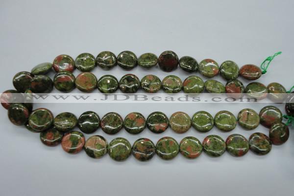 CUG68 15.5 inches 16mm flat round unakite gemstone beads wholesale