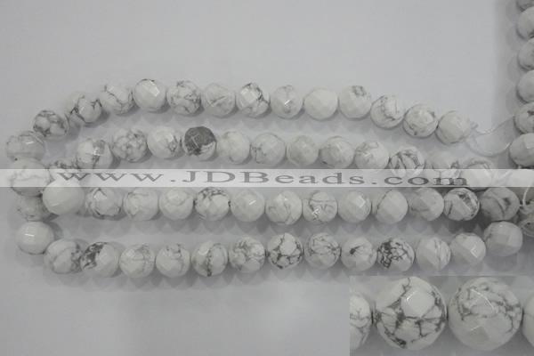 CWB215 15.5 inches 14mm faceted round natural white howlite beads