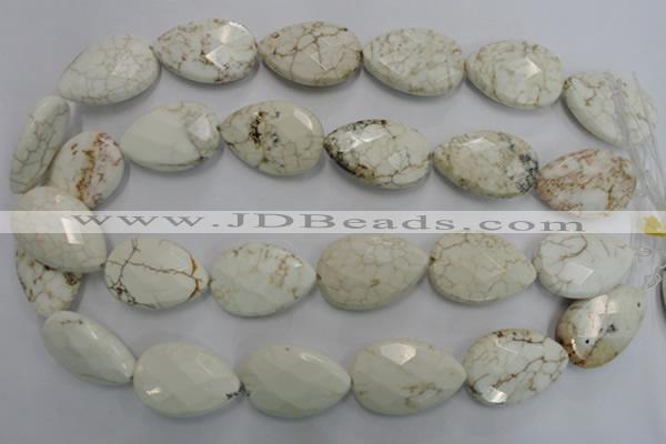 CWB377 20*30mm faceted flat teardrop howlite turquoise beads