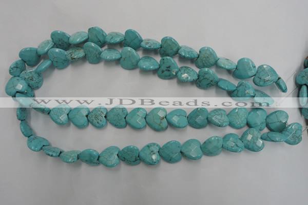 CWB493 15.5 inches 15*15mm faceted heart howlite turquoise beads