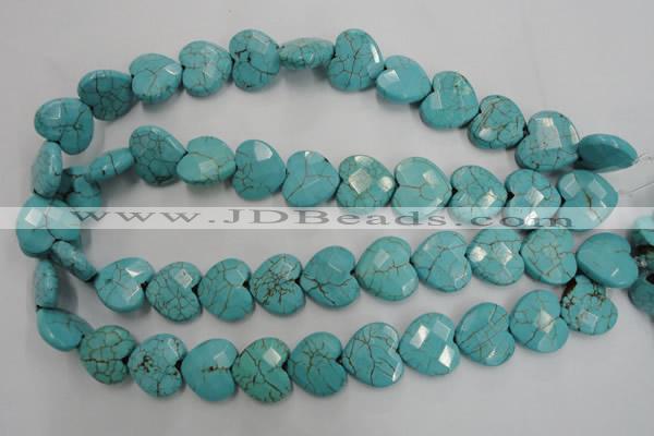 CWB495 15.5 inches 18*18mm faceted heart howlite turquoise beads