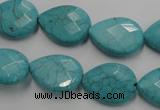 CWB504 15.5 inches 13*18mm faceted flat teardrop howlite turquoise beads