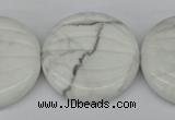 CWB65 15.5 inches 30mm carved coin natural white howlite beads