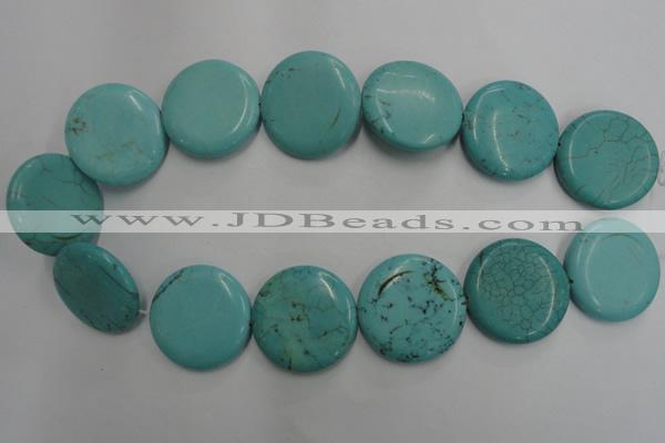 CWB709 15.5 inches 30mm flat round howlite turquoise beads