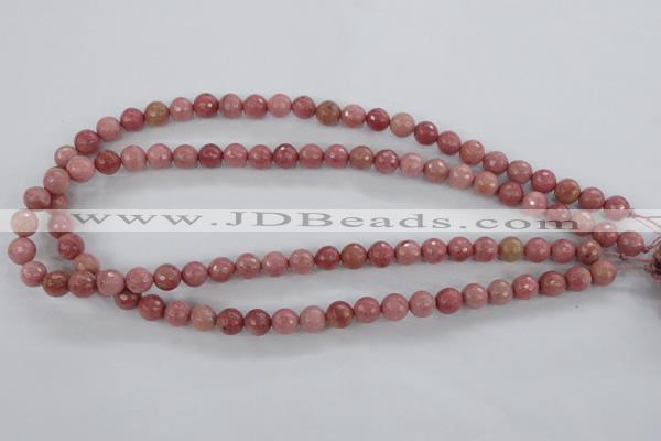 CWF02 15.5 inches 8mm faceted round pink wooden fossil jasper beads