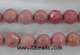 CWF03 15.5 inches 10mm faceted round pink wooden fossil jasper beads