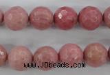 CWF05 15.5 inches 14mm faceted round pink wooden fossil jasper beads