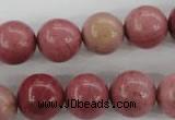 CWF16 15.5 inches 14mm round pink wooden fossil jasper beads wholesale