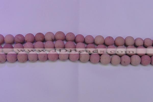 CWF24 15.5 inches 12mm round matte pink wooden fossil jasper beads