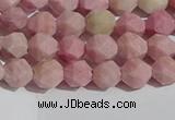 CWF30 6mm faceted nuggets matte pink wooden fossil jasper beads