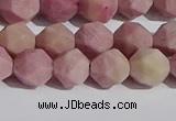 CWF31 8mm faceted nuggets matte pink wooden fossil jasper beads