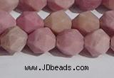 CWF32 10mm faceted nuggets matte pink wooden fossil jasper beads