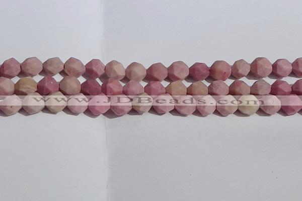 CWF33 12mm faceted nuggets matte pink wooden fossil jasper beads