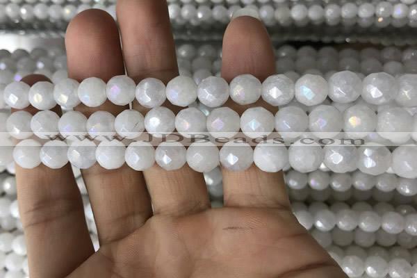 CWH66 15.5 inches 8mm faceted round AB-color white jade beads