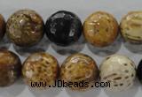 CWJ308 15.5 inches 15mm faceted round wood jasper gemstone beads